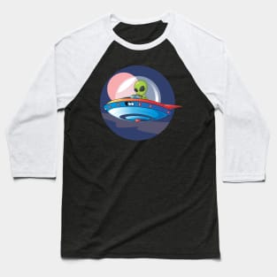 GREEN ALIEN IN UFO SPACE Baseball T-Shirt